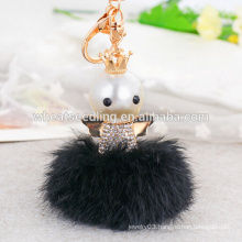 Lovely rabbit fur mix color pom pom keychains women /handbag pendant key chains